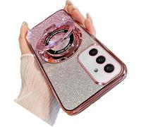 IMIRST Custodia glitterata per Samsung Galaxy S25 Plus, trasparente morbida placcatura TPU custodia con anello grande supporto supporto Girly Gradient Phone Cover per Samsung S25 Plus. DS Oro rosa