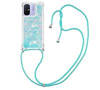 IMIRST Custodia on Cordino Compatibile con Redmi 12C Kawaii in Silicone Liquido Glitterato Resistente Agli urti con Collana Cover per Xiaomi Redmi 12C. LP Star Blue