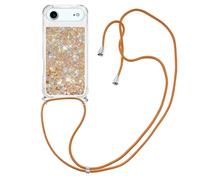 IMIRST Custodia per telefono con cordino per Apple iPhone Air 6,5 Pollici, custodia in silicone TPU glitterata con borsa a tracolla per iPhone 17 Air. LP Love Gold