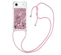 IMIRST Custodia per telefono con cordino per Apple iPhone Air 6,5 Pollici, custodia in silicone TPU glitterata con borsa a tracolla per iPhone 17 Air. LP Love RoseGold