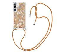 IMIRST Custodia per telefono con cordino per Samsung Galaxy S25 FE 5G, custodia in silicone TPU glitterata con borsa a tracolla per Samsung Galaxy S25 FE 5G. LP Love Gold
