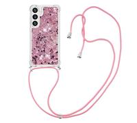 IMIRST Custodia per telefono con cordino per Samsung Galaxy S25 FE 5G, custodia in silicone TPU glitterata con borsa a tracolla per Samsung Galaxy S25 FE 5G. LP Love RoseGold