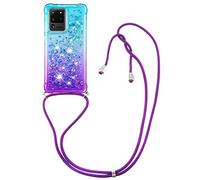 IMIRST JP JP - Custodia con cordino compatibile con Samsung Galaxy S20 Ultra Bling Liquid Glitter in silicone antiurto Kawaii Cover con cordino collana custodia per Samsung Galaxy S20 Ultra. JP