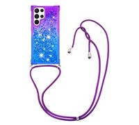 IMIRST JP JP - Custodia con cordino compatibile con Samsung Galaxy S22 Ultra Bling Liquid Glitter in silicone, antiurto, con cordino e collana, per Samsung Galaxy S22 Ultra, colore: Viola-Blu