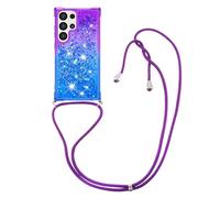 IMIRST JP JP - Custodia con cordino compatibile con Samsung Galaxy S24 Ultra Bling Liquid Glitter in silicone, antiurto, con cordino e collana, per Samsung Galaxy S24 Ultra, colore: Viola-Blu
