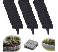 Imitation Stone Garden Fence, No Dig Plastic Garden Edging Border, Interlocking Landscape Edging for Flower Beds Lawn Path Yard, Grey Stone Look Decorative Fence Panels Outdoor (Black,30ps)