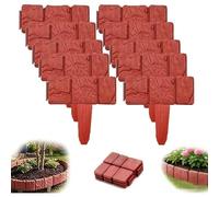 Imitation Stone Garden Fence, No Dig Plastic Garden Edging Border, Interlocking Landscape Edging for Flower Beds Lawn Path Yard, Grey Stone Look Decorative Fence Panels Outdoor (Red,10ps)