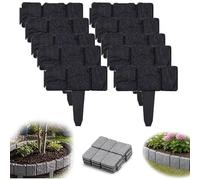 Imitation Stone Garden Fence, No Dig Plastic Garden Edging Border, Interlocking Landscape Edging for Flower Beds Lawn Path Yard, Grey Stone Look Decorative Fence Panels Outdoor (Black,10ps)