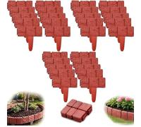 Imitation Stone Garden Fence, No Dig Plastic Garden Edging Border, Interlocking Landscape Edging for Flower Beds Lawn Path Yard, Grey Stone Look Decorative Fence Panels Outdoor (Red,30ps)