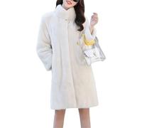 Imitazione Visone Cappotto Femminile Intero Visone Lmitazione Pellicce Cappotto Inverno Visone Velluto Media Lunghezza Stand Collare Pellicce Cappotto, bianco, XX-Large