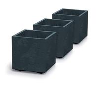 IMJ-Global Set di 3 Vasi per Fiori Piante Quadrati 38,5x38,5x37 cm Sierra Square Beton Effect In Plastica Da Interno Esterno Colore Antracite 31,5 Litri Design Moderni