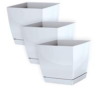 IMJ-Global Set di 3 Vasi per Fiori Piante Quadrati Coubi Square In Plastica 13,5x13,5x12,4cm Da Interno Esterno Bianchi Volume 1,5 Litri Design Moderni