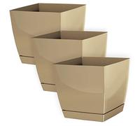 IMJ-Global Set di 3 Vasi per Fiori Piante Quadrati Coubi Square In Plastica 13,5x13,5x12,4cm Da Interno Esterno Caffelatte Volume 1,5 Litri Design Moderni