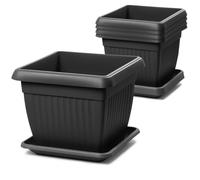IMJ-Global Set di 5 Vasi e Sottovasi Quadrati Terra in Plastica 45x45x35 cm da Interno Esterno Colore Nero Design Classici