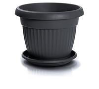 IMJ-Global Vaso con Sottovaso per piante Fiori DCE40-POD33 TERRA Tondo Ø40cm da interno esterno Nero 20 Litri Ø40x31,5 cm design Classico Fioriera in plastica da balcone Grigio Antracite
