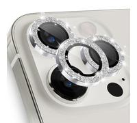 imluckies per iPhone 15 Pro - iPhone 15 Pro Max Pellicola Fotocamera Glitterato, HD Chiaro Anello in Lega di Alluminio & 9H Vetro Temperato Fotocamera Protezione dello Lente, Brillante Argento