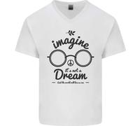 Immagina Non È Un Sogno Mondo Pace Hippy Uomo V-Neck Cotone T-Shirt