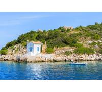 Immagine acrilica 80 x 50 cm: Piccola chiesa bianca sulla costa dell'isola di Itaca vicino a Vathi Town, Grecia (92760161)