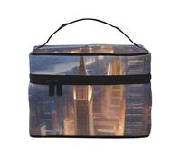 Immagine della città Stampa notturna Custodia per il trucco da viaggio portatile Borsa per il trucco versatile con cerniera Grande capacità