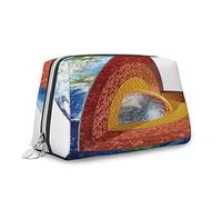 Immagine della terra, organizzatore di trucco in pelle, immagine della terra che mostra il nucleo interno, borsa, borsa da toeletta, sacchetto di trucco impermeabile, rosso blu, M, Rosso Blu_10,