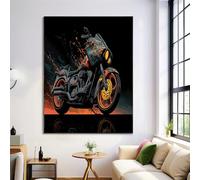 Immagine Di Arte Della Parete Fiamma Paesaggio Dipinti Su Tela Auto Fantasy Poster E Stampe Motocicletta Nera Per La Decorazione Domestica 60X80Cm Senza Cornice