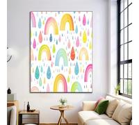 Immagine Di Arte Della Parete Gocce Di Pioggia Arcobaleno Paesaggio Dipinti Su Tela Geometria Dei Cartoni Animati Poster E Stampe Crema Per La Decorazione Domestica 40X50Cm Senza Cornice