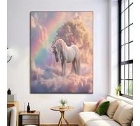 Immagine Di Arte Della Parete Pegaso Fantasy Paesaggio Dipinti Su Tela Mare Di Nuvole Da Sogno Poster E Stampe Rosa Cipria Per La Decorazione Domestica 50X70Cm Senza Cornice