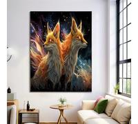 Immagine Di Arte Della Parete Volpe Fantasy Paesaggio Dipinti Su Tela Animali Del Cielo Stellato Poster E Stampe Arancione Per La Decorazione Domestica 30X40Cm Senza Cornice