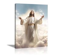 Immagine di Gesù Cristo su Tela - Ritratto Astratto con Nuvola - Decorazione Religiosa da Parete - 40 x 60 cm con Cornice