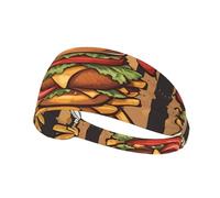 Immagine di hamburger oversize a forma di cartone animato Fascia elastica per esercizi, fascia per capelli, fascia per uomini e donne, fascia per capelli per yoga e fitness
