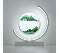Immagine di Sabbia in Movimento con Luce, Luce di Sabbia in 3 Colori con Supporto, Lampada di Sabbia Rotonda 3D, per scrivania, Camera da Letto, Soggiorno e Ufficio,WhiteFrame-Green
