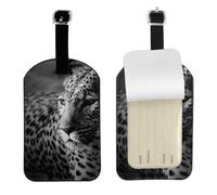 Immagine in bianco e nero di un leopardo,Etichette per bagagli in pelle PU, etichette per bagagli resistenti da viaggio, 2 pezzi