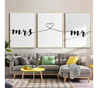 Immagine su tela in bianco e nero Frase d'amore Mr & Mrs Poster e stampe Soggiorno Camera da letto Wall Art Pittura Home Decor 50x75cmx3 Senza cornice