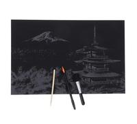 Immagini da grattare fai da te Vista notturna Fuji 4 pezzi nero | Cartoncino in paperboard, per decorare casa o appendere al muro, include bastoncino di bambù, penna dorata e pennello
