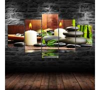 Immagini da Parete 5 Pezzi Quadro su Tela Candela con pietre da massaggio Spa stampa su tela xxl Camera da Letto soggiorno Decorazioni Murale da Parete quadri grandi dimensioni con Cornice 100x55cm
