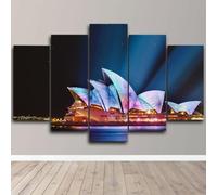 Immagini da Parete 5 Pezzi Quadro su Tela Città notturna del Teatro Opera di Sydney stampa su tela Camera da Letto soggiorno Decorazioni Murale da Parete quadri grandi dimensioni con Cornice 200x100cm