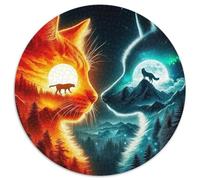 Immagini di Due Gatti Puzzle 1000 Pezzi Contrasto Giorno e Notte Rotondo Puzzle Gioco Regalo Unico Decorazione Della Parete per Attività Familiari Stimolanti 1000pcs (67,5 x 67,5 cm)