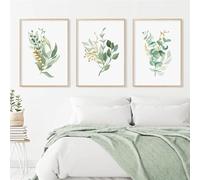 Immagini di Parete,3 Pezzi-Nordic Green Plant Leaves Floral Gold Poster Moderno Tela Painting Murale Arte Stampa Pictures Vivere Ufficio Stanza Interior Casa Decor-60*80cm/24*31 pollici(senza cornice)