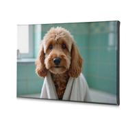 Immagini per il bagno, adorabile cane che si asciuga con un asciugamano, immagine decorativa su tela, immagini per soggiorno (40 x 60 cm)