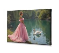 Immagini per il bagno Principessa in rosa vicino al lago con cigno su tela immagini decorative per soggiorno immagini per soggiorno (20 x 30 cm)