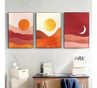 Immagini-Poster In Stile Bohémien Retrò Con Orizzonte Deserto Sole e Luna Astratti e Minimalisti Dipinti su Tela Quadri da Parete per la Decorazione Della Casa-50 * 60cm-3PCS (Nessun telaio)