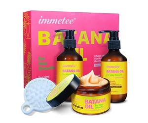immetee Set di shampoo e balsamo Batana, olio batana per la crescita dei capelli, con maschera per capelli e pettine per massaggi, trattamento idratante per capelli, 6.76 Fl Oz ciascuno, 4-Pack