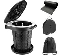 imodomio WC da Campeggio Pieghevole, da Campeggio con Coperchio, WC Mobile con 10 Sacchetti per WC biologici, Ideale per Campeggio, Escursionismo, Pesca. Portata Fino a 180 kg. (Nero, S)