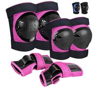 iMoebel Set di Protezioni, 6 in 1, Set di Protezioni per Bambini, Ginocchiere, Gomitiere e Polsiere Regolabili per Pattinaggio, Guida Scooter, Skateboard Rosa, Taglia M