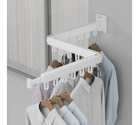 iMonse Stendibiancheria da parete, per bagno, retrattile e pieghevole, con ganci a U, per lavanderia, balcone, armadio, camera da letto (pieghevole in 3 parti), bianco