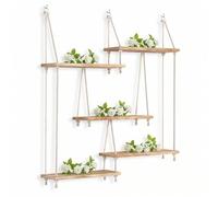 Imooreshine Mensole sospese Boho a 5 livelli, mensole sospese da parete con luci a corda di vite, mensola da parete Boho in corda di legno per l'arredamento della camera da letto del soggiorno