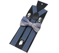 IMOSEI Bretelle in Cotone Scozzese Rosso Blu con Papillon Set Uomo Donna Smoking Vestito Unisex Bretelle Farfalla Matrimonio Regolabile Y-Back Brace Belt 3