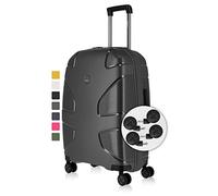 IMPACKT Custodia rigida IP1 a 4 ruote in materiale riciclato con 6 anni di garanzia; custodia da viaggio sostenibile con rotelle intercambiabili, grigio ferro, 67 cm (Größe M), CASUAL