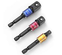 Impact Grade Socket Wrench Adapter Extension Set Turns Power Drill Into High Speed Nut Driver,1/4-Inch Hex Shank to Drive for Adapters to Use with Drill Chucks,Sizes 1/4" 3/8" 1/2",Cr-V,Black,3-Piece