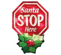 Impact Innovation-Import 91321 decorazione finestra, Lighted Santa Stop Here Sign, con ventose, 10 luci 6